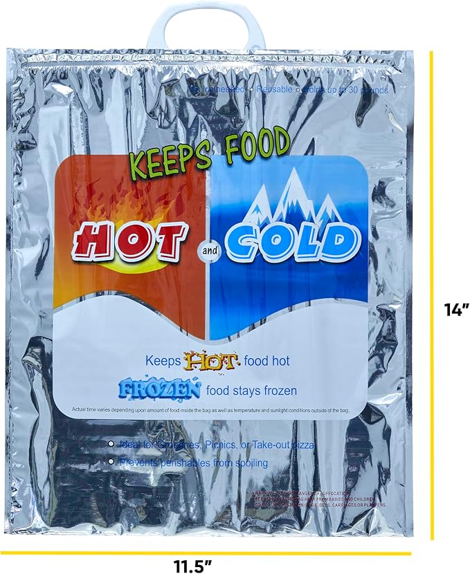 Superio Hot and Cold Insulated Bags for Food Delivery, Grocery Shopping Bags, Food Storage for Hot and Frozen Food for Travel, Disposable Cooler Bag, Reinforced Thermal Lunch Bag (8, 16"x19.25")