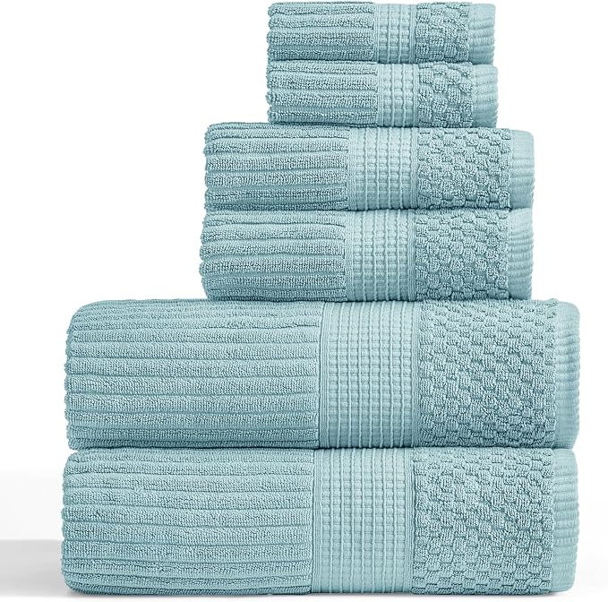 Springtree Home 100% Cotton Bath Towel Set | 6-Piece Set | Textured |Aegean | Absorbent & Quick-Dry Bathroom Towels | Textured and Durable Cotton Towels for Bathroom | OEKO-TEX | Krista Collection