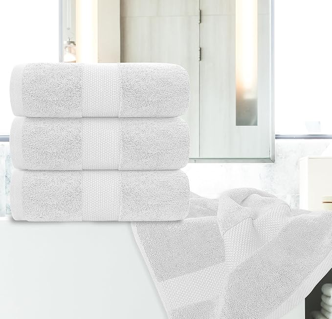 White Classic Luxury Bath Towels Set of 4 Large - 700 GSM Cotton Ultra Soft Bath Towels 27x54 | Highly Absorbent and Quick Dry | Hotel Towels for Bathroom Luxury, Plush Shower Towels, Silver