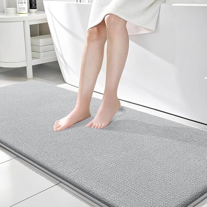 OLANLY Memory Foam Bathroom Runner Rugs 70x24, Long Bath Mats, Light Grey | Soft Quick Dry Bath Mats, Non-Slip, Absorbent Machine Washable Mat for Bathroom Floor, Tub and Shower, Home Decor Accessories