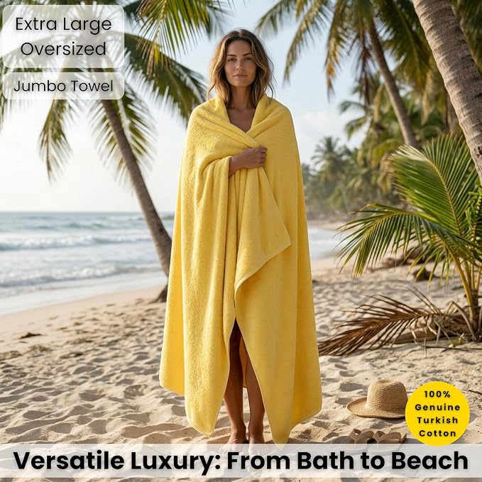 SALBAKOS Luxury 100% Turkish Cotton Bath Sheet 40x80 in (1-Piece, Yellow) | Extra Large Jumbo Oversized Bathroom and Beach Towel, Super Soft Highly Absorbent Thick Premium Hotel Quality, Made in Turkey