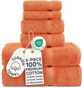 Chakir Turkish Linens 6 Piece Towels Set, 100% Cotton Luxury Turkish Towels for Bathroom, Soft Absorbent Bath Towel Set with 2 Bath Towels 2 Hand Towels 2 Washcloths, Coral