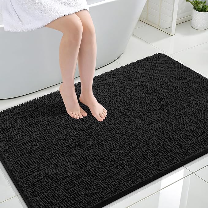 OLANLY Large Bathroom Rugs 44x32, Extra Soft Absorbent Chenille Bath Rugs, Rubber Backing Quick Dry, Machine Washable Bath Mats for Bathroom Floor, Tub and Shower, Home Decor Accessories, Black
