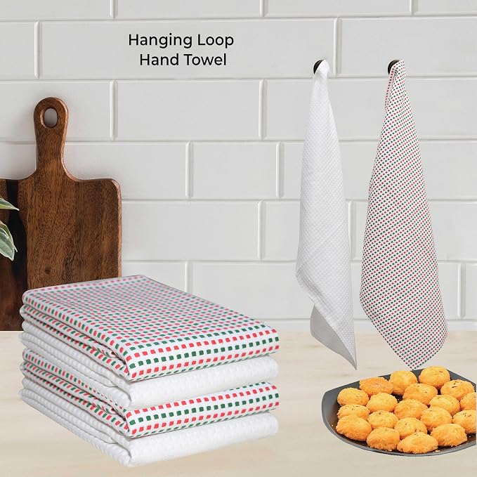 Urban Villa Christmas Kitchen Towels 100% Cotton Dish Towels for Kitchen (Set of 6) 20”x30” Dish Cloths Highly Absorbent Kitchen Linen Set with Hanging Loop Perfect for Drying Dishes-Red Green White