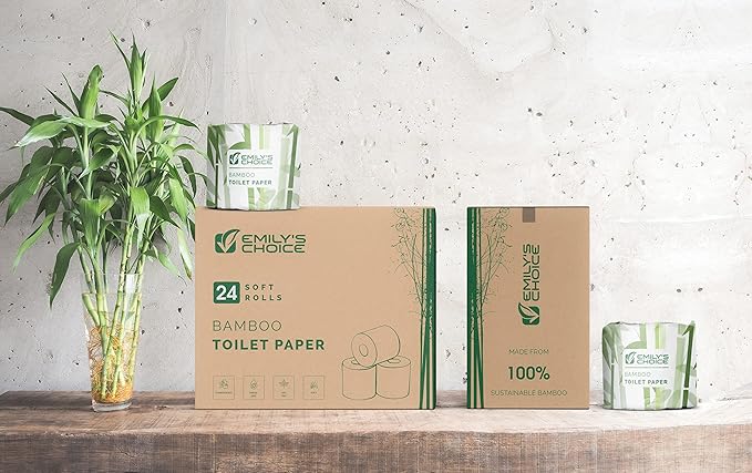 Emily's Choice Bamboo Toilet Paper, 24 Soft Rolls, 3-Ply, 200 Sheet per Roll, Tree Free Product, 100% Bamboo Pulp, Soft, TCF