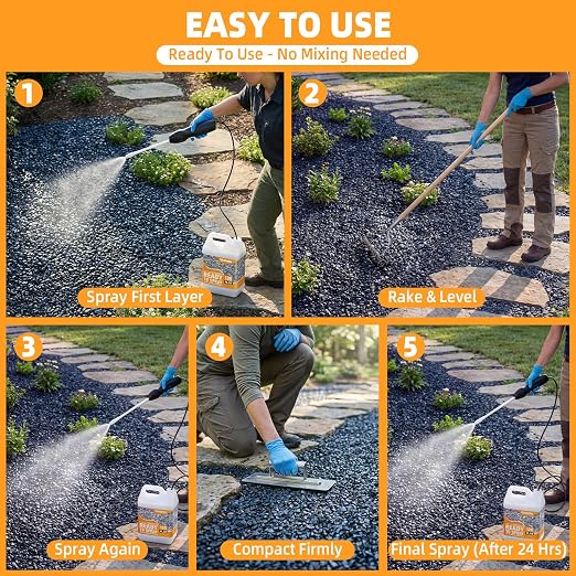 Rock Glue for Landscaping, 1 Gallon with Electric Sprayer | Ready-to-Use Mulch & Gravel Binder, Non-Toxic & Pet-Safe Mulch Glue for Landscaping, Clear-Drying Permeable for Pea Gravel