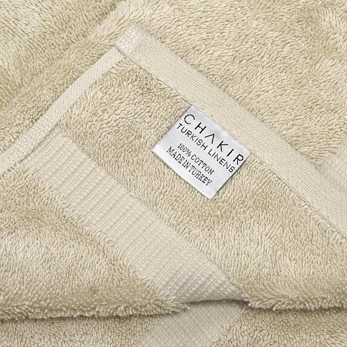 Chakir Turkish Linens 4 Piece Hand Towels, 100% Cotton Turkish Towels for Bathroom, Luxury Soft Absorbent Hand Towel Set, 16 x 30 Inches, Beige