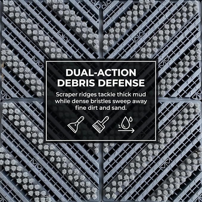 Outdoor Boot Scraper & Brush Mat, Grey, 29.5'' x 17.7'' | Easy Assembly, Waterproof, Non Slip, Mud Trapper, For Outside Entrance, Front Door, Garage, Yard