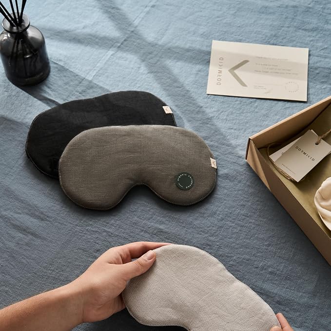 2-Pack Linen Eye Sleep Mask Oversized for Sleeping • Organic Oeko-TEX Standard • Blackout Eye Shade Cover • Adjustable Strap • Breathable Travel Meditation Essential •Gift idea Woman Man (Black+Pine)