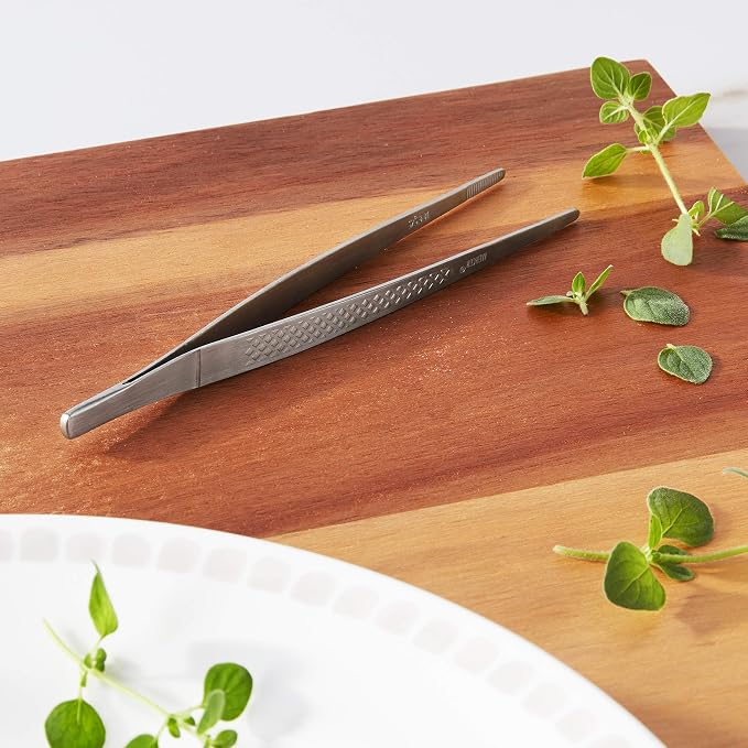 Mercer Culinary 18-8 Stainless Steel Precision Plus Chef Plating Tong, Straight, 6-1/8 Inch