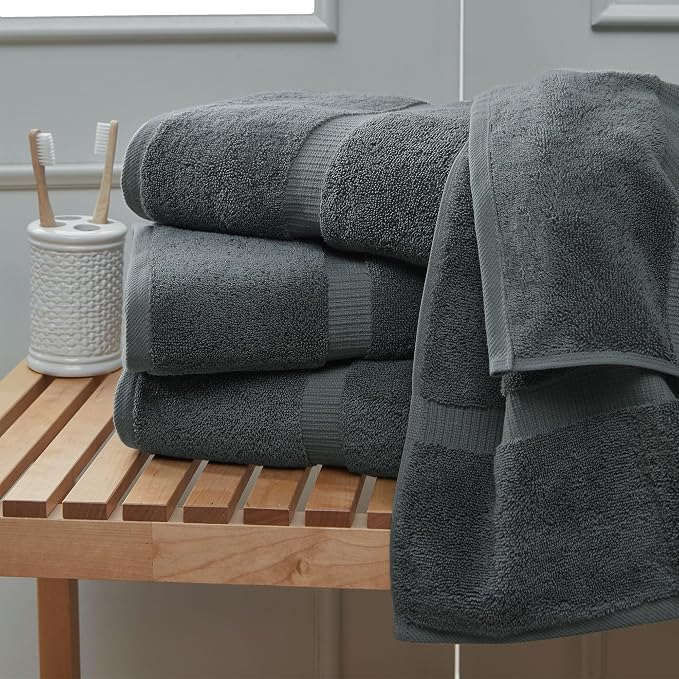 Towel Bazaar 4-Piece Bath Towel Set, 100% Premium Cotton Turkish Towels, 27x54 Luxury Towel Super Soft and Absorbent, Perfect Use for Bathroom, Shower Towels - Dark Gray