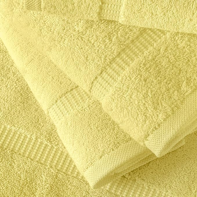 SALBAKOS 12-Piece 100% Turkish Cotton Washcloths and Face Towels, Yellow | 13x13 in Standard Size Small Towel, Multi-use Bathroom & Kitchen, Thick Super Soft Absorbent Durable, Oeko-Tex Made in Turkey