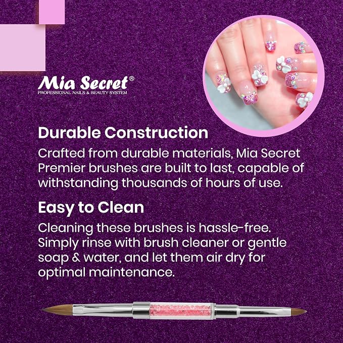 Mia Secret PREMIER NAIL BRUSHES 100% Kolinsky Hair MADE IN USA Prenium Nail Art Brushes (Pink, 8 OR / -4 OR)