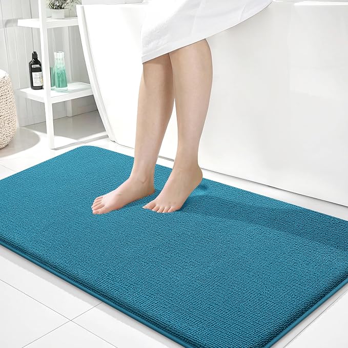 OLANLY Memory Foam Bathroom Runner Rugs 44x24, Long Bath Mats, Peacock Blue | Soft Quick Dry Bath Mats, Non-Slip, Absorbent Machine Washable Mat for Bathroom Floor, Tub and Shower, Home Decor Accessories
