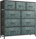 WLIVE 9 Drawer Dresser, Fabric Storage Tower for Bedroom, Hallway, Closet, Tall Chest Organizer Unit for Bedroom with Fabric Bins, Steel Frame, Wood Top, Easy Pull Handle, Vintage Green