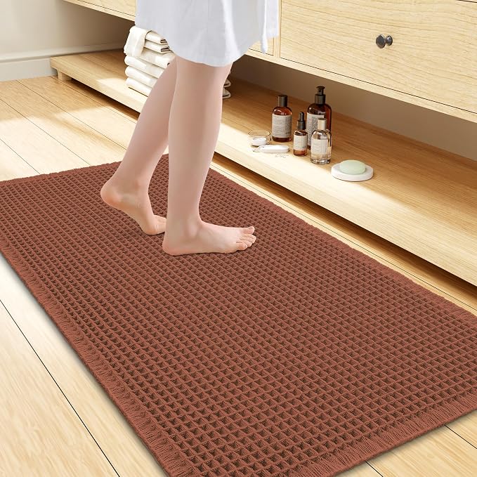 Smiry Waffle Bath Mat 47x24, Extra Soft Absorbent Bathroom Rugs, Non Slip Machine Washable Quick Dry Bath Rugs for Bathroom Floor, Tub, Shower, Home Decor Accessories, Orange