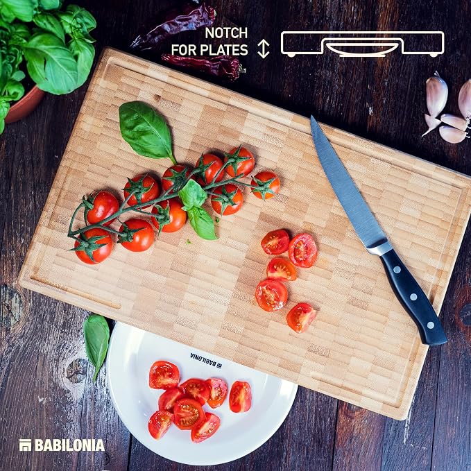 XXL Bamboo Cutting Board, End Grain Butcher Block for Kitchen, Extra Thick | 25 x 15 Inch (Extra Thick 1.7") Professional, Heavy Duty Hardwood Non Toxic Wooden Chopping Board (Oil & Plate Included)