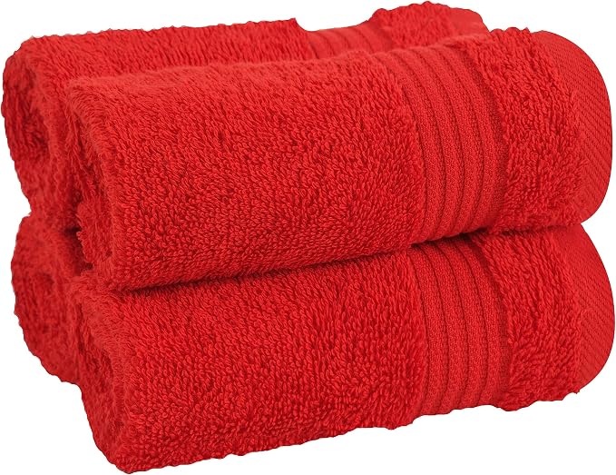 Cotton Paradise 100% Cotton Turkish Towel Set, Soft Absorbent Quick Dry, 4 Piece Washcloth Set, Red