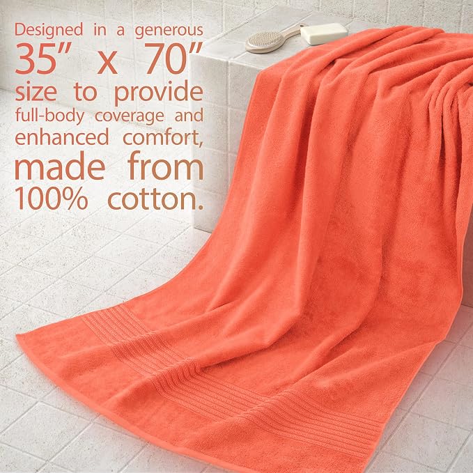 Cotton Paradise 100% Cotton Turkish Towel Set, Soft Absorbent Quick Dry, 2 Piece 35x70 Bath Sheet Set, Coral