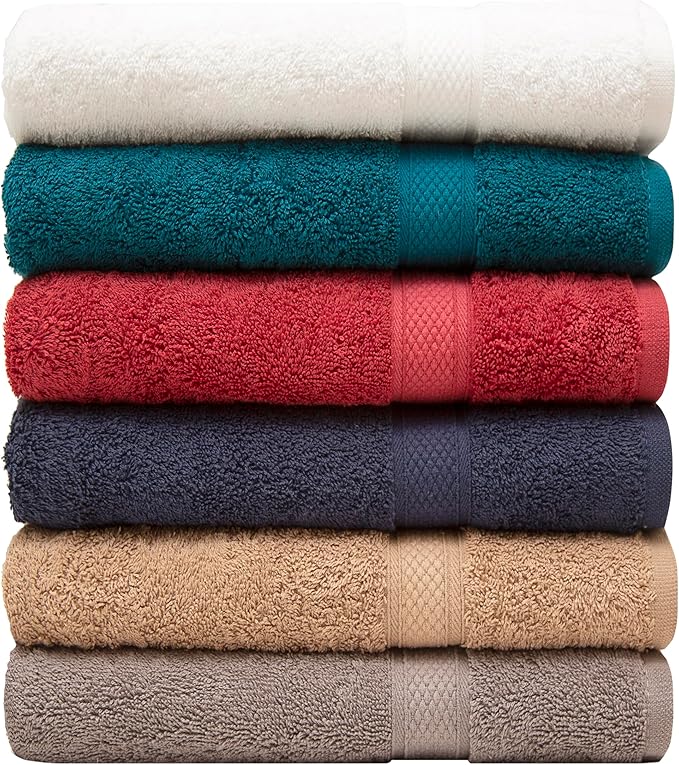 Pleasant Home Bath Towels Set of 6 (24” x 50”) 100% Cotton, 515 GSM | Lightweight, Soft & Highly Absorbent Luxury Towels for Bathroom | for Gym, Pool & Spa | 6 Pack - Multicoloured