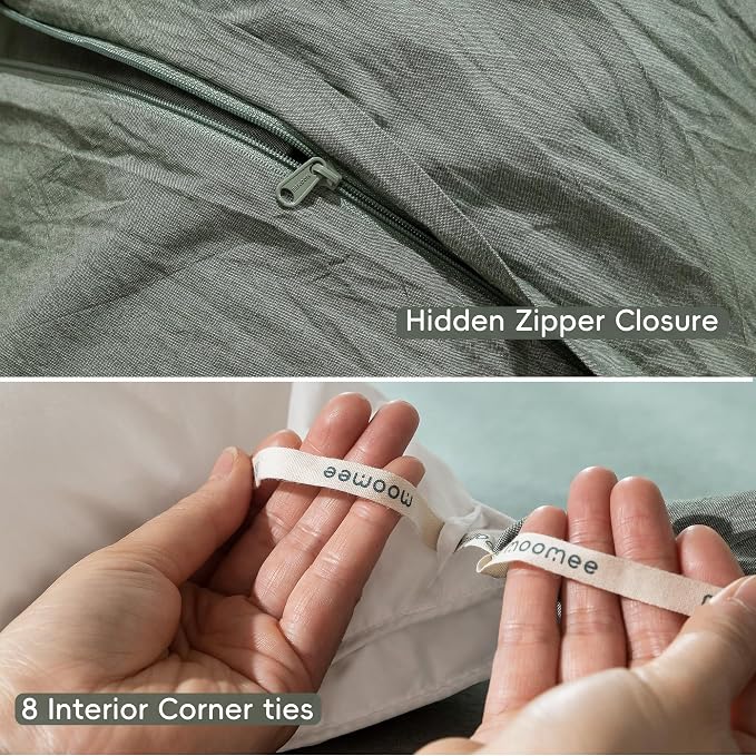 MooMee Duvet Cover Set 100% Washed Cotton Linen Like King | Relaxed Linen-like Texture. Soft, Breathable & Long-lasting Comfort. Lightweight. Hidden Zipper with 8 Interior Corner Ties