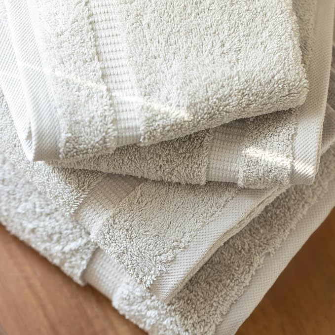 SALBAKOS 100% Turkish Cotton Bathroom Towel Set of 6-Piece, Stone | 630 Gsm Thick Super Soft Highly Absorbent 2 Bath + 2 Hand + 2 Washcloth Towels Sets, Giftable, Hotel Quality, Made in Turkey