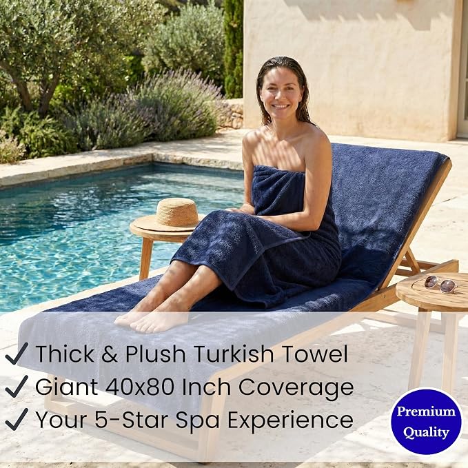 SALBAKOS Luxury 100% Turkish Cotton Bath Sheet 40x80 (1-Piece, Navy Blue) | Extra Large Jumbo Oversized Bathroom and Beach Towel, Super Soft Highly Absorbent Thick Premium Hotel Quality, Made in Turkey