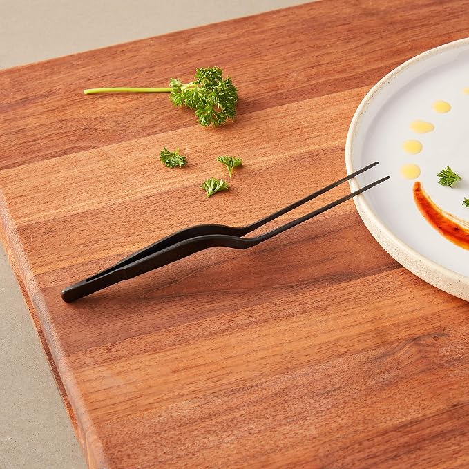 Mercer Culinary 18-8 Stainless Steel Precision Plus Chef Plating Tong, Offset, 6-1/2 Inch Tip, Matte Black