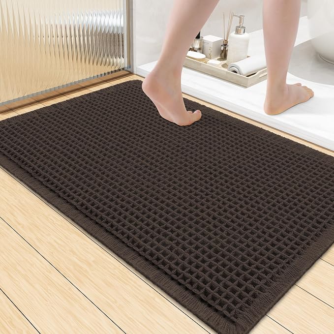 Smiry Waffle Bath Mat 36x24, Extra Soft Absorbent Bathroom Rugs, Non Slip Machine Washable Quick Dry Bath Rugs for Bathroom Floor, Tub, Shower, Home Decor Accessories, Chocolate