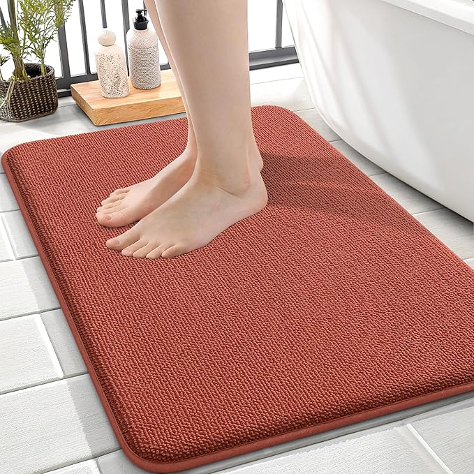 OLANLY Thick Memory Foam Small Bathroom Rugs Mats 24x16, Rustic Terracotta | Soft Quick Dry Bath Mats, Non-Slip, Absorbent Machine Washable Mat for Bathroom Floor, Tub and Shower, Home Decor Accessories