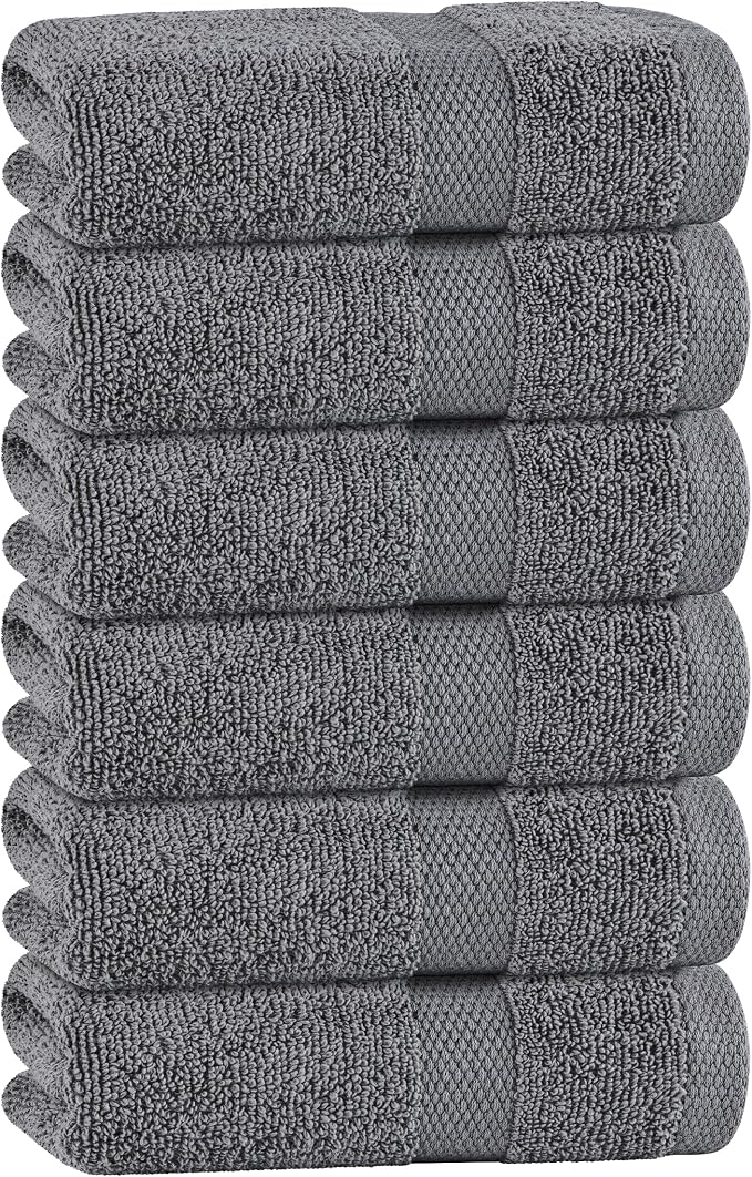 White Classic Gray Hand Towels for Bathroom [6 Pack] Cotton Hand Towel Bulk for Gym, Kitchen and Spa, 16x27 Inches Soft Highly Absorbent Quick Dry Terry Salon Towels