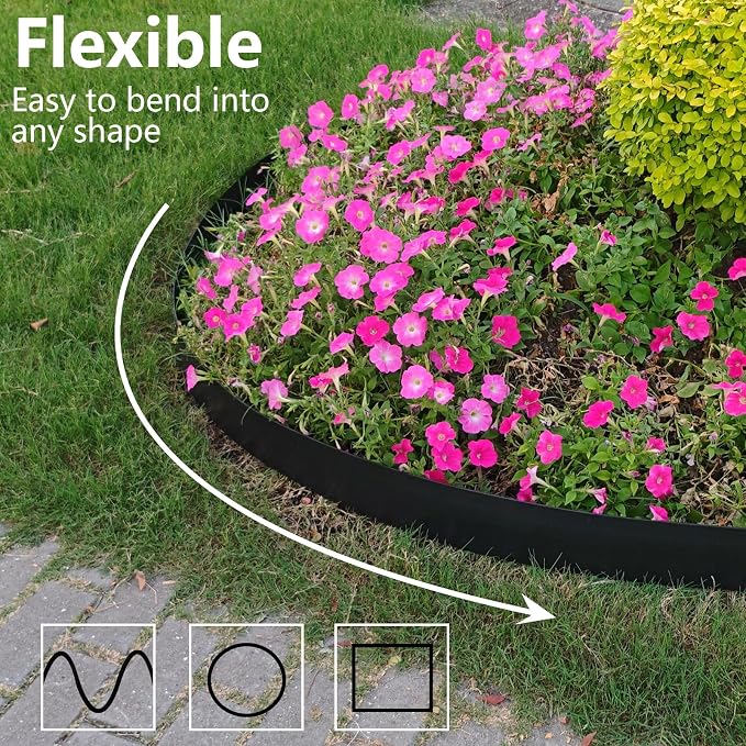 Landscape Edging 4 Inch Tall 100FT with 110Pcs Metal Spikes, Plastic Garden Edging Border Landscape Edging Border Lawn Edging for Landscaping, Flower Bed, Yard
