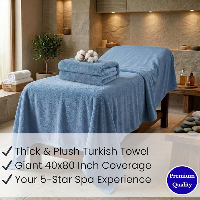 SALBAKOS Luxury 100% Turkish Cotton Bath Sheet 40x80 inch (1-Piece, Blue) | Extra Large Jumbo Oversized Bathroom and Beach Towel, Super Soft Highly Absorbent Thick Premium Hotel Quality, Made in Turkey