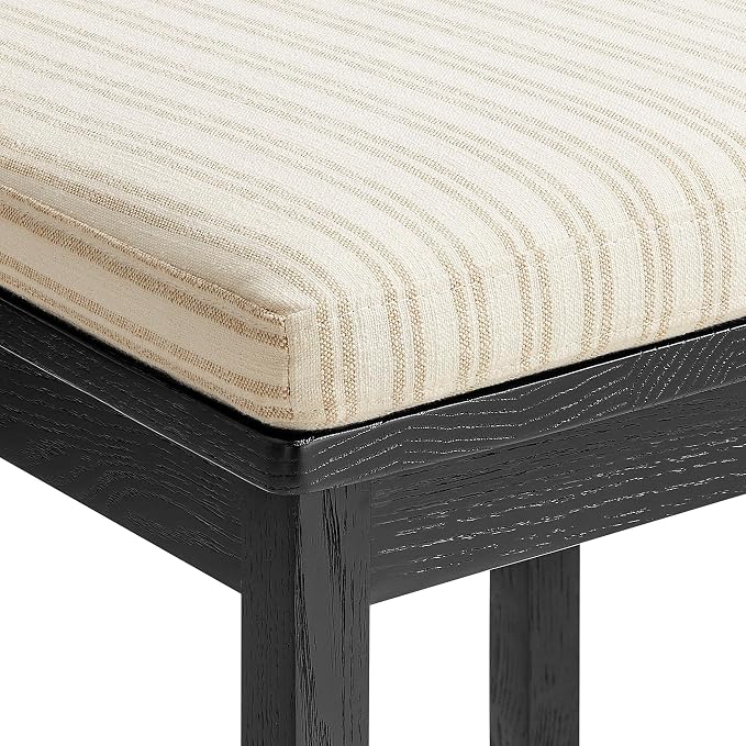 Modway Jax Vintage Inspired Oak Wood Dining Chair with Wavy Razor Back in Black Oatmeal Stripe - Armless Side Chair with Fabric Seat Cushion for Dining Room, Kitchen, Or Accent Seating