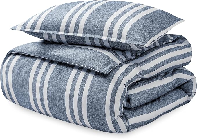 Bare Home Bedding Duvet Cover Extra Long Size - Premium 1800 Super Soft Collection - Lightweight - Soft Textured Duvet Cover (Twin/Twin XL, Stripe - Heathered Midnight Blue)