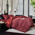 Reversible Duvet Cover Set 100% Washed Cotton Red Stripe Linen Feel Duvet Cover King Size with Zipper Closure & 2 Pillow Shams, Red/White Stripe Reverse Solid Red