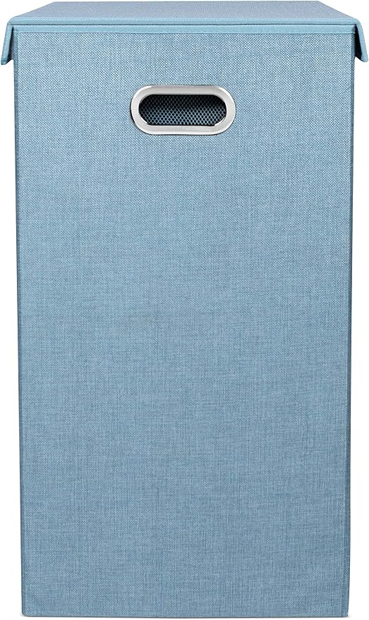 BIRDROCK HOME Laundry Hamper with Lid | Removable Bags for Sorting Clothes | Sectioned Laundry Basket for Bedroom & Bathroom | Collapsible Storage Bin with Cover | Double, Light Blue