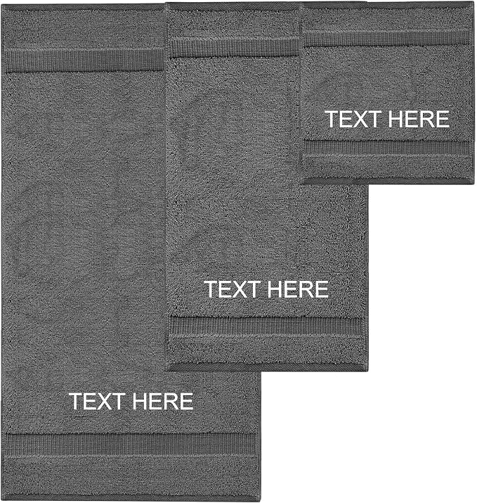 Chakir Turkish Linens Personalized 3 Piece Towel Set, 100% Cotton Luxury Turkish Towels for Bathroom, Soft Absorbent Towel Set with Bath Towel Hand Towel and Washcloth, Dark Gray