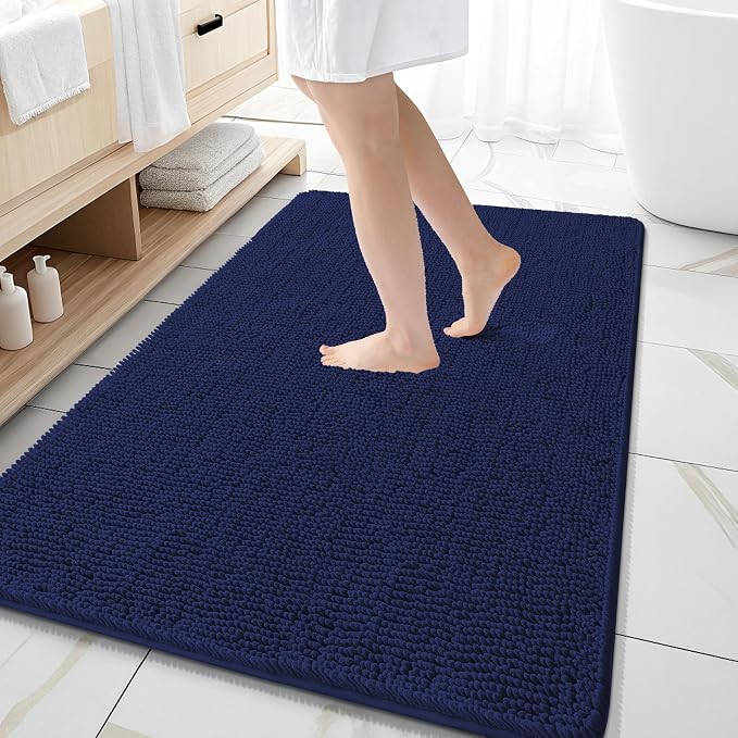 OLANLY Large Bathroom Rugs 59x35, Soft Absorbent Chenille Bath Rugs, Rubber Backing Quick Dry, Machine Washable Bath Mats for Bathroom Floor, Tub and Shower, Home Decor Accessories, Twilight Sapphire