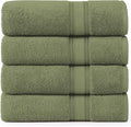 Lane Linen 100% Cotton 4 Pack Bath Towels (30"x60") - Zero Twist, Mercerized Cotton Bathroom Towel Set - Quick Dry, Extra Soft & Absorbent Large Bath Towels - Tumble Dry Regains Fluffiness - Oil Green
