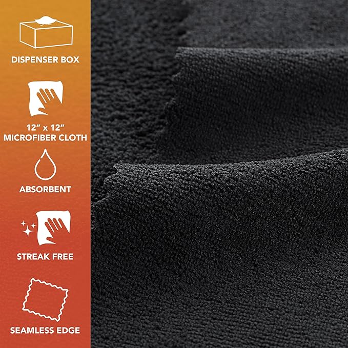 Arkwright Smart Rags Microfiber Cleaning Cloths, Pack of 50 in a Box, Lint Free 180 GSM Reusable Towels for Auto, Office and Household Cleaning, 12 x 12 in, Black