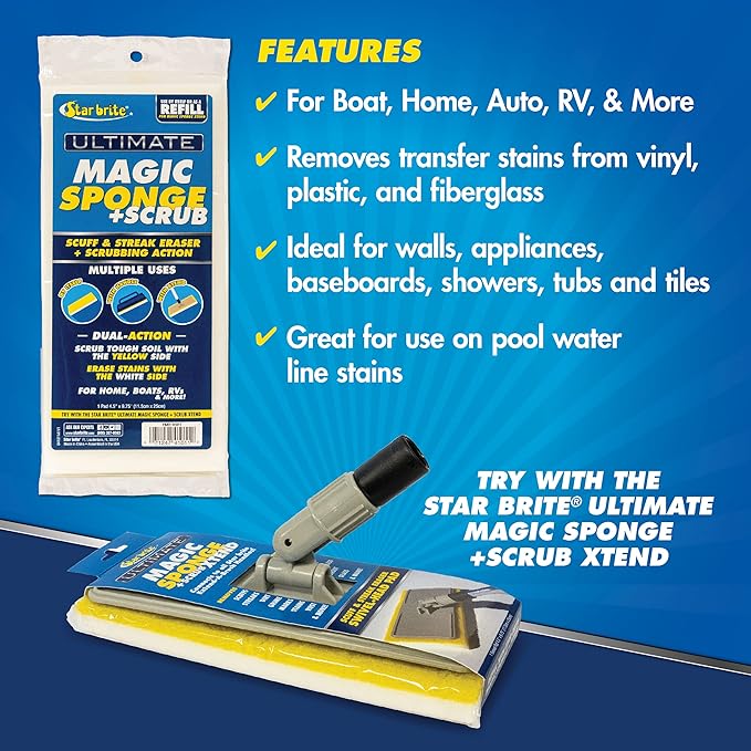 STAR BRITE Ultimate Magic Sponge +Scrub Pad - Use by Itself, with Handle or with XTEND Flex Head for up to 10'+ of Reach (41001) (Pack of 2)