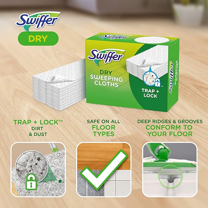 Swiffer Sweeper Dry Sweeping Pad,Multi Surface Refills for Dusters Floor Mop,with Febreze Lavender,32 Count (Pack of 4)