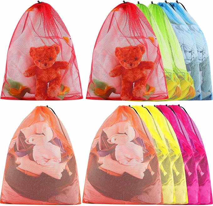 Berlune 18 Pcs 24" x 36" Large Mesh Laundry Bags Colorful Extra Large Laundry Bag Bulk with Drawstring Heavy Duty Mesh Machine Washable Drawstring Pouch