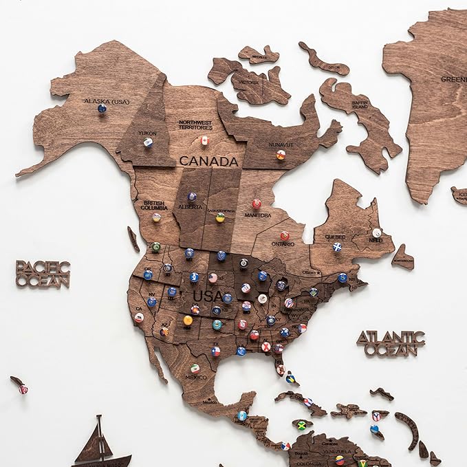 Enjoy The Wood 3D Wooden World Map Wall Art - Large Travel Map with Pins for Art Decor - Decorative Map of the World for Home, Office - Travel Wall Art Housewarming Gift Idea (Dark Walnut, 3XL, Unframed)