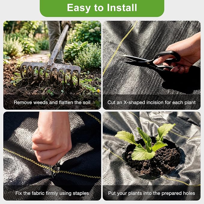 Premium 3ft x 300ft Weed Barrier Landscape Fabric, Heavy Duty 3.2oz Woven Ground Cover, UV Resistant & Permeable Weed Control Cloth with Staples for Garden, Yard, Patio & Landscaping