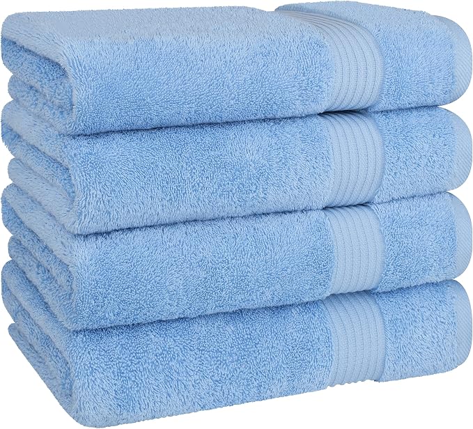 Cotton Paradise 100% Cotton Turkish Towel Set, Soft Absorbent Quick Dry, 4 Piece Bath Towel Set, Sky Blue