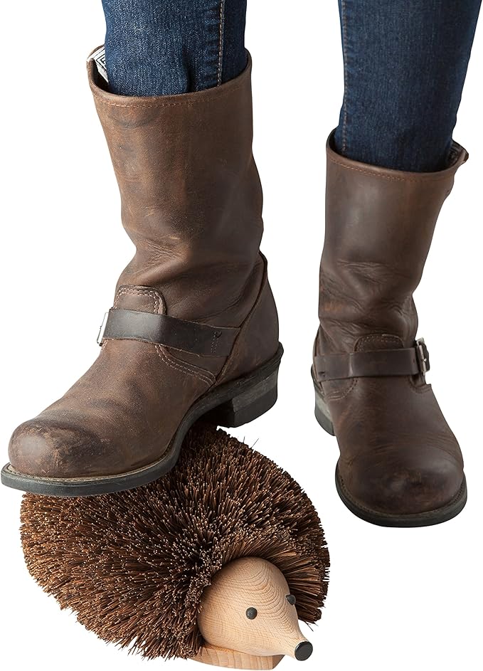 REDECKER Bassine Fiber Shoe Cleaning Hedgehog, 11-3/4 inches - Sturdy Beechwood Base - Natural Bristles, Decorative Design - Hedgehog Boot Scraper - Hedgehog Shoe Brush, Made in Germany
