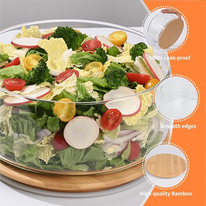 Large Trifle Bowl Glass, 200oz Morden Design Clear Glass Salad Bowl with Lid, 9.8" Serving Bowl for Laying Ice Cream Cakes, Cupcake, Salad, Fruit, Microwave & Dishwasher Safe