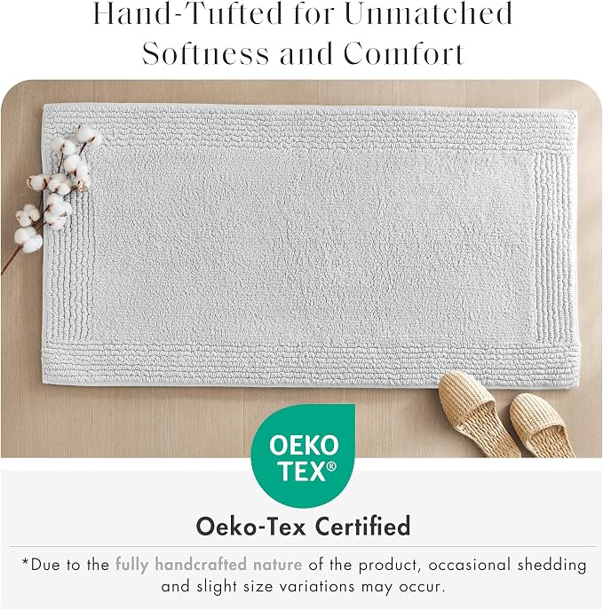 Madison Park Splendor Reversible 100% Cotton Bath Rug, 20 x 30, Grey | Tufted Bathroom Mat, 3000 GSM, Hotel Quality, Luxurious Plush, Medium Pile, Absorbent, Quick Dry, OEKO-TEX, Shower Room Décor
